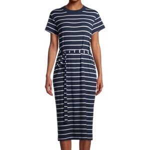 Classic Navy Striped Midi Dress L